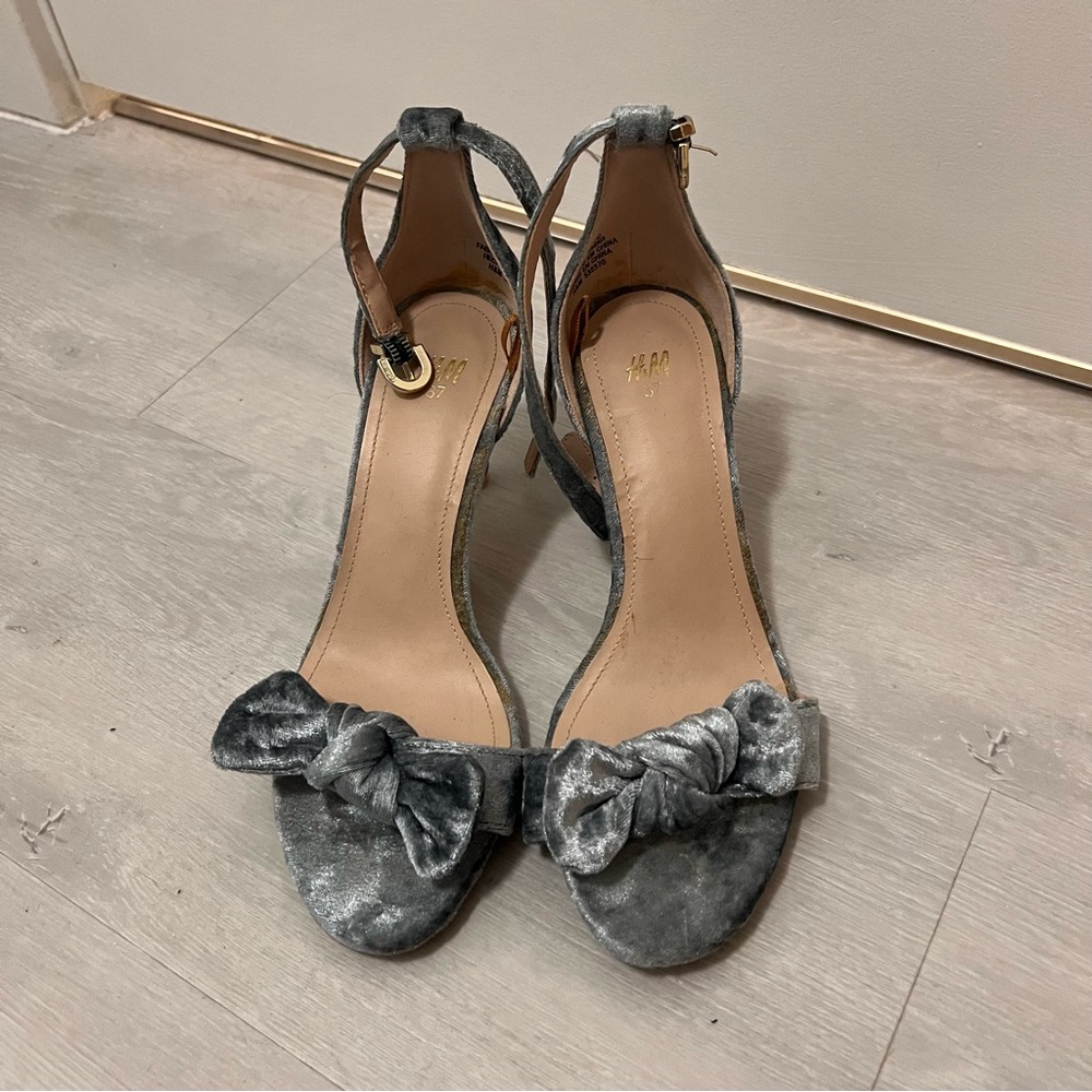 Baby blue velvet heels
